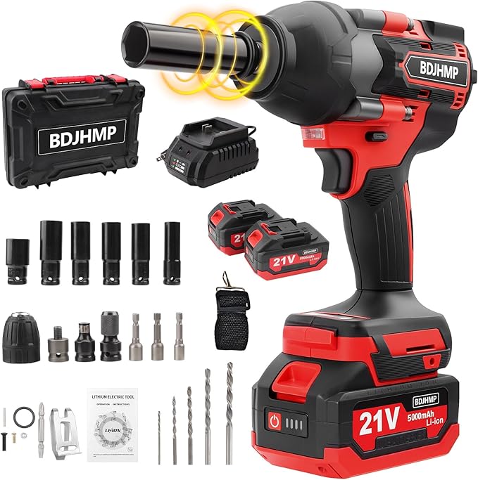 Cordless Impact Wrench 1/2 Inch, 1500 N.m/1106ft-lbs Brushless Impact Gun Compatible with Makita 18V Batteries, 5000 RPM High Torque Electric Power Impact Driver Set for Car Home (Red)
