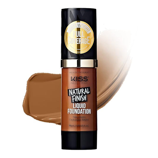 Kiss New York Professional Liquid Foundation - Lightweight and Hydrating Formula, Natural Finish, Control Shine, Cover Pores, Medium to Full Coverage, Green Tea Extract (Caramel)-VeraVaultWomen