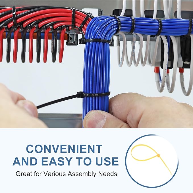 PATIKIL Cable Zip Ties 10 Inch, 100 Pcs Self-Locking Nylon Wire Tie Wraps Heavy Duty Cord Management with 50 lbs Tensile Strength for Indoor and Outdoor, Yellow (0.2" W)