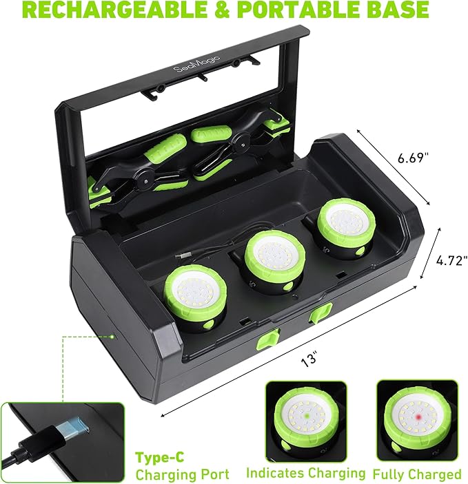 3-Pack Rechargeable LED Work Lights with Portable Case, 360-Degree Adjustable Spotlights with Magnetic Base, Clamp Lights for BBQ, Workshop, Construction Site, Car Repairing and Home Using
