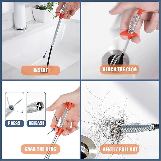 Flexible grabberDrain Snake Tool - The Ultimate 116inch Flexible Grabber for Hair, Unclog Any Drain in Minutes! Gunk & Debris in Sinks, Showers & Tubs. No More Chemicals, Just Quick Results!
