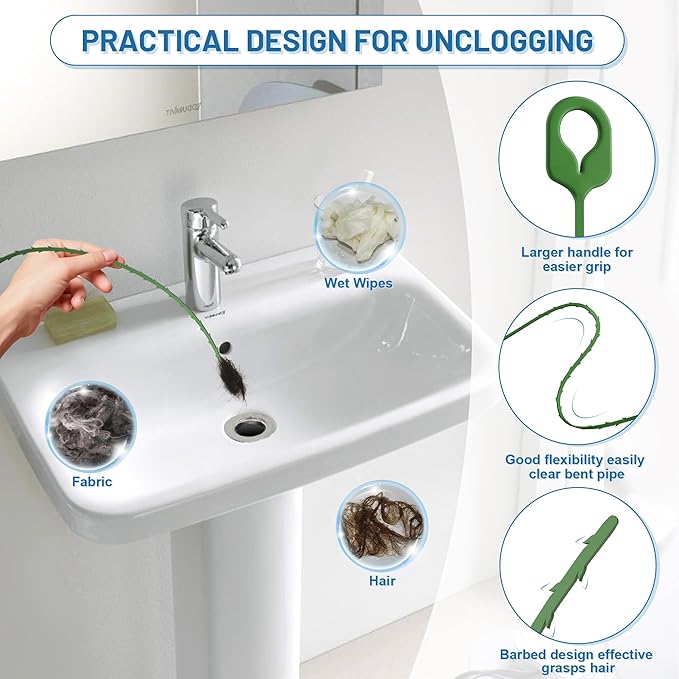 12 Pack Snake Drain Hair Removal Tools, 35.5" Drain Clog Remover, 30" & 50" Steel Shower Snake, 30" Nylon Sink Snake, 59" Sink Unclogger Tool, Sink Cleaner Tool for Toilet, Bathroom, Shower, Kitchen