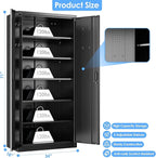 Metal Storage Cabinet with Pegboard 71'' x 34'' x 18'',Lockable Steel Storage Cabinet with 5 Adjustable Shelves and Door for Garage, Office, Kitchen, Assembly Required(Black)