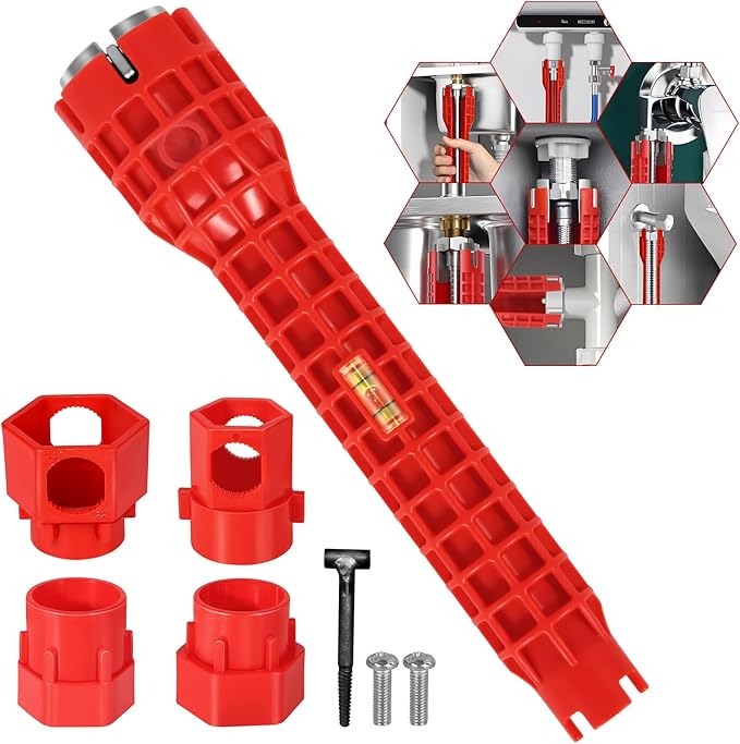 Forlivese 14-in-1 Multi-Function Basin Wrench,Faucet Installer and Sink Drain Nut Removal Tool,One-Way Plumbing Wrench for Tight Spaces