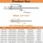 100pcs 1/8 x 1/2 inch 304 Stainless Steel Pop Rivets, 3.2 x 12.7mm Blind Rivets for DIY/Automotive Repairs/Furniture