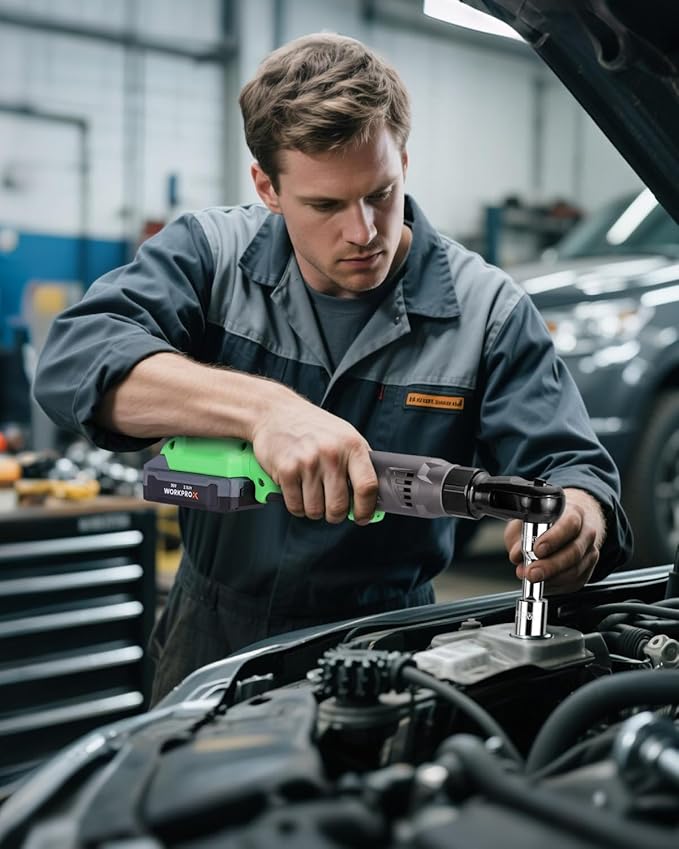 WORKPROX Electric Ratchet Wrench 3/8" Set, 20V Cordless Ratchet Wrench Kit, 74Ft-lbs, 250RPM, Battery Powered Ratchet with LED Light, 2-Pack 2000mAh Batteries, 7 Sockets & 3" Extension Bar