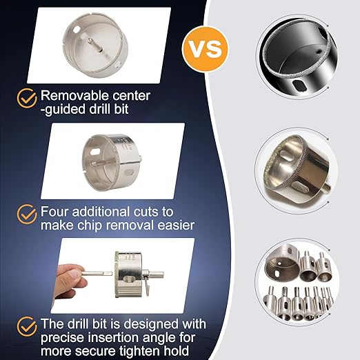 1-3/4inch | 45mm Diamond Hole Saw with Center Drill bit and Diamond-Coated Center Drill bit for Ceramic Glass Marble Fiberglass Granite and Porcelain Tiles by CENYB