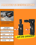 WORKPAD 12PCS Air Die Grinder Set - Straight/Angled Grinder Kit with 1/4 and 1/8 inch Collets, 10-Piece Stone Set, Pneumatic Tools