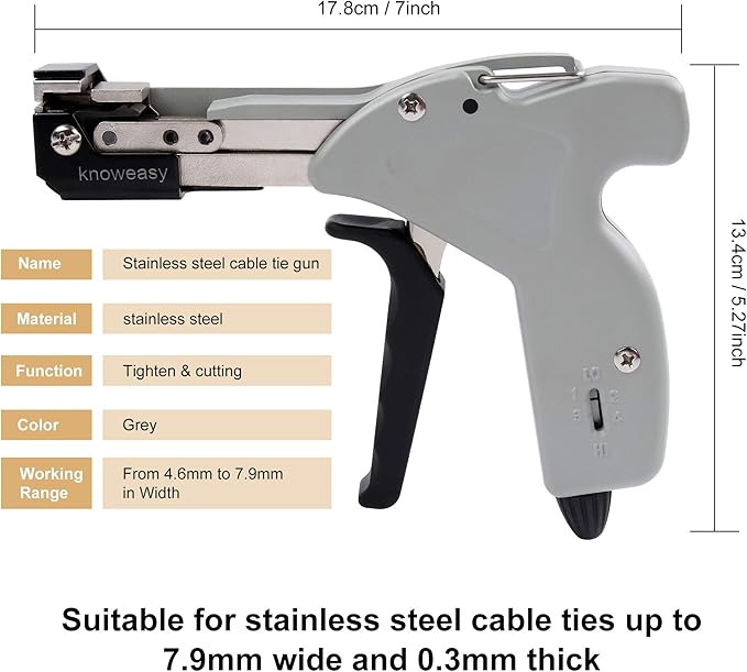 Knoweasy Stainless Steel Cable Tie Gun - Tighten, Tension, and Cut with Stable and Reliable Stainless Steel Cable Tie Tool Cable Managemen