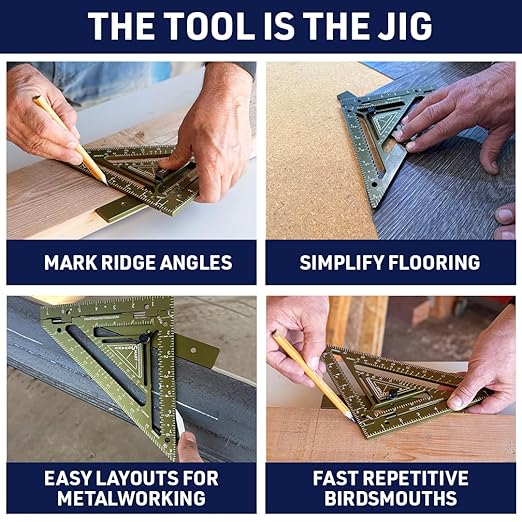 Commando 7.5" - Advanced Carpenter Square with Jig Block - Accurate Flatwork and Repetitive Markings (Ocean)