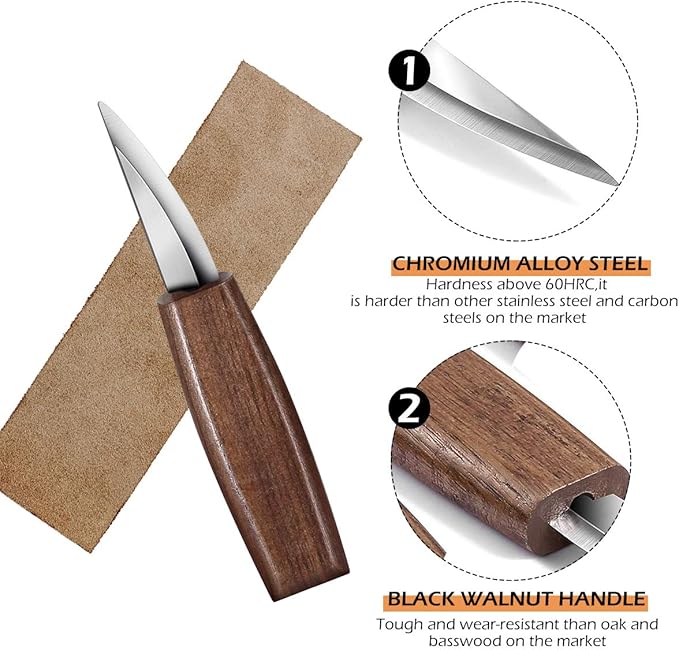 Wood Carving Tools Set,Detail Wood Knife,Hook Carving Knife Kit for Beginners,Trimming Knife for Spoon Bowl Cup Pumpkin Woodwork, Chip Carving Knife Kit,Square Handle Design（6pcs）