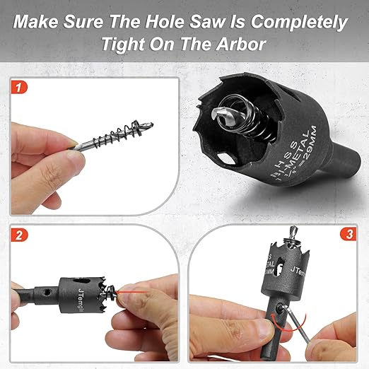1-1/8 Inch Hole Saw with 9.1mm Triangle Shank Arbor, JTemgle Bi-Metal Hole Saw Heavy Duty Hole Cutting Tool for Cornhole Boards, Recessed Lights, Wood, Plastic, Drywall & Soft Metal