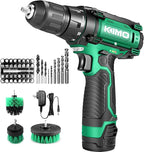 KIMO Cordless Drill/Driver Kit, 48pcs Power Drills Set w/Li-Ion Battery and Charger - 12V MAX Drills 280 In-lb Torque, 18+1 Metal Clutch, 3/8" Keyless Chuck, Built-in LED-Drill for Wood Bricks