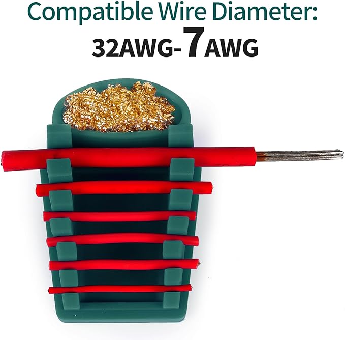 YIHUA S200 Green Heat-Resistant Silicone Soldering Wire Holder with Brass Wool Cleaner, 6 Grooves, Storage Tray, Helping Hands Soldering Wire Welding Fixture, Compatible Diameter 32-7AWG