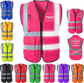 Custom Safety Vest for Men with Logo Pockets Personalized High Visibility Protective Workwear with Reflective Strip
