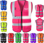 Custom Safety Vest for Men with Logo Pockets Personalized High Visibility Protective Workwear with Reflective Strip