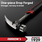 ARROW 16 oz Straight Claw Hammer, Rip Claw Hammer with Side Nail Puller, Milled Face & Shock Absorbing Grip, One-piece Forged Hammer