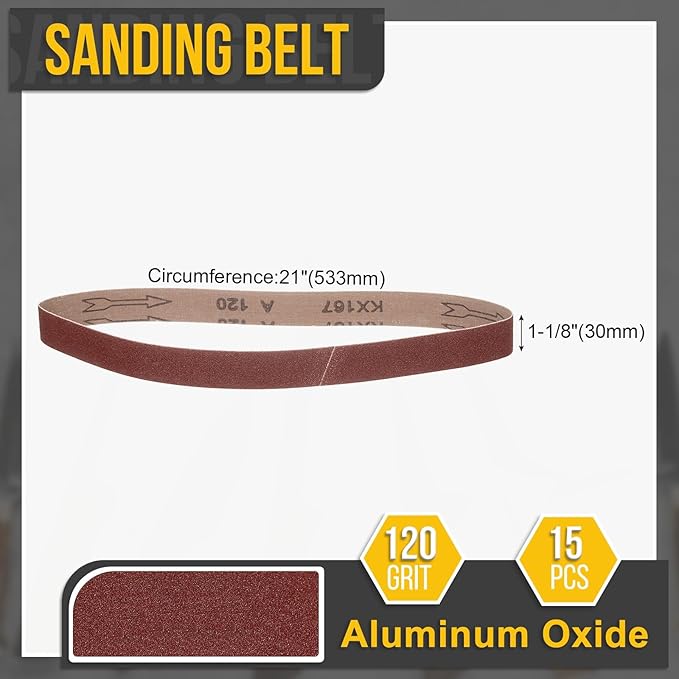 1-1/8 x 21 Inch Sanding Belt, 10 Pcs 120 Grit Knife Sharpener Belts Work Sharpening for Belt Sander Knife Carving Tool Metal Working