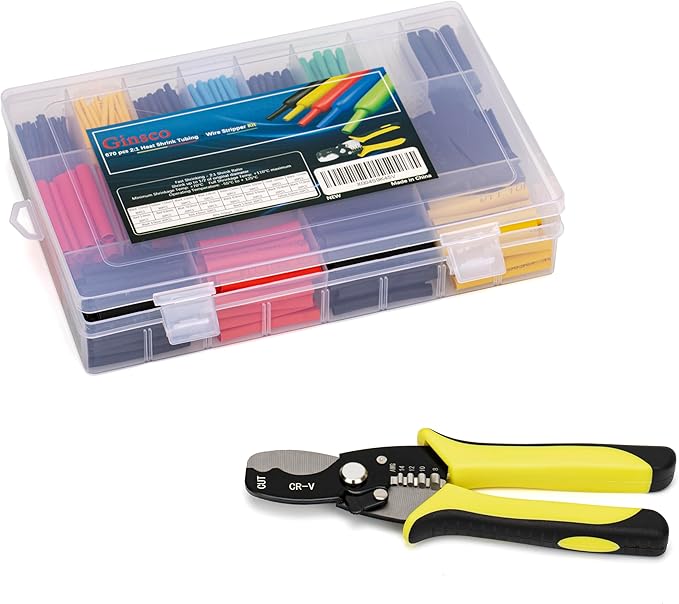 Ginsco 670 pcs 2:1 Heat Shrink Tubing Kit with Wire Stripper Cutter, 6 Colors 13 Sizes 20 Types Assorted Sleeving Tube Wrap Cable Kit, Electrical Heat Shrink Tubes for DIY Home Automotive Industrial