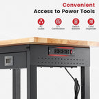 Workbench for Garage with Drawers 48 x 24 Inch Rubberwood Tabletop Work Table with Pegboard, Power Outlets Adjustable Height Work Bench for Woodworking Shop, Home, Office