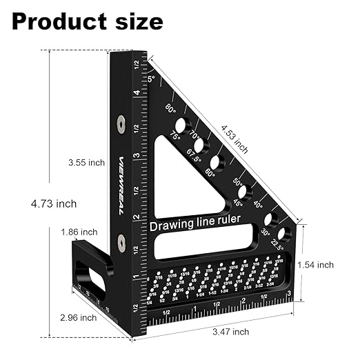 Precision Multi-Angle Carpenter's Square - Versatile Aluminum Woodworking Tool with Laser-Etched Markings for Engineering & Construction