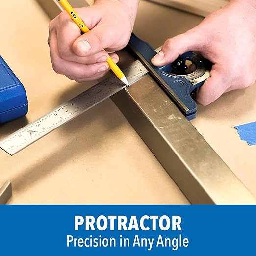 4-Piece Combination Square Set - 4R 18” Metal Ruler, Protractor, Center Finder, Combo Square with Level and Scriber Tool - for Metal Working and Fabrication, Carpentry, Woodworking and More PEC Tools