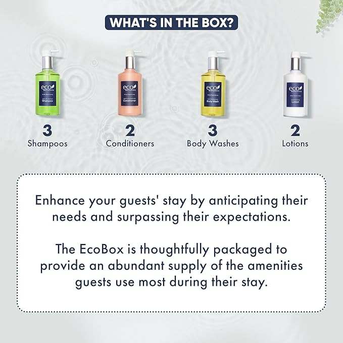 1-Shoppe Eco Botanics 10 Piece Ecobox All-In-Kit | White Tea and Honey Soap | 3 Shampoo, 2 Conditioner, 3 Body Wash & 2 Lotion | 10.14oz Hotel Soaps and Toiletries Bulk | Personal Care Products-VeraVaultWomen