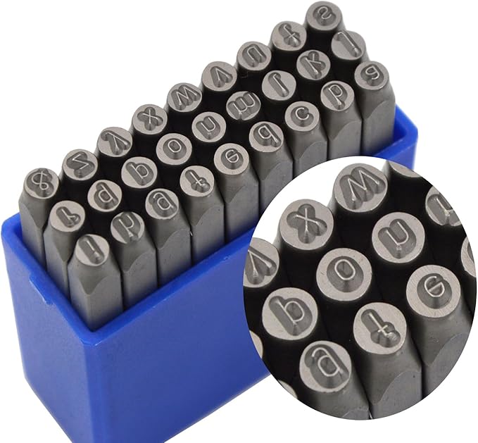 WKSTOOL 27pcs Heavy Duty Steel Stamp Lowercase Letters 1/4" 6mm Hand Stamping Character Mark Code Alphabet Punch Kit for Bracelet Ring Jewelry Sheet Metal Plate Making Mold Die