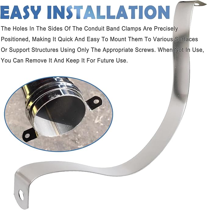 NGe 6Inch Rigid Pipe Strap Clamp U Bracket Tube Strap Tension Clips Two Holes Tube Straps Stainless Steel Silver,for Pipe Fixing(3Pcs)