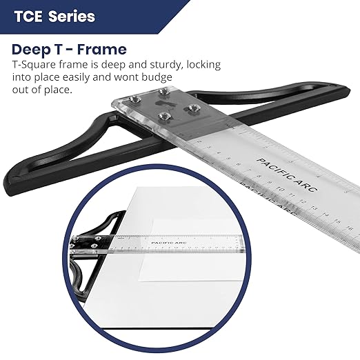 Pacific Arc 18 Inch T Square, Traditional Acrylic Graduated in Inch and Metric, Detachable Head
