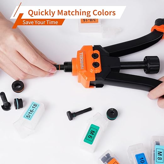 HARDELL Rivet Nut Tool, 14" Rivnut Tool with 100 Pcs Rivet Nuts and 7 Metric & Inch Mandrels M6 M8 M10, 1/4-20, 5/16-18, 3/8-16, 10-24 and Rugged Carrying Case