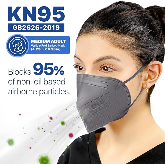 BNX KN95 Face Masks Made in USA (Adult Large, Adult Medium, Kids Small) (Earloop) (Model: E95/E95M/E95S)