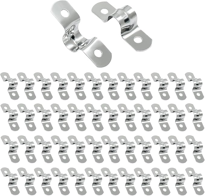 Hordion 50Pcs 3/8" Two Hole Strap U Bracket, M10 Rigid Pipe Strap Stainless Steel Conduit Clamp for Fixing Pipe
