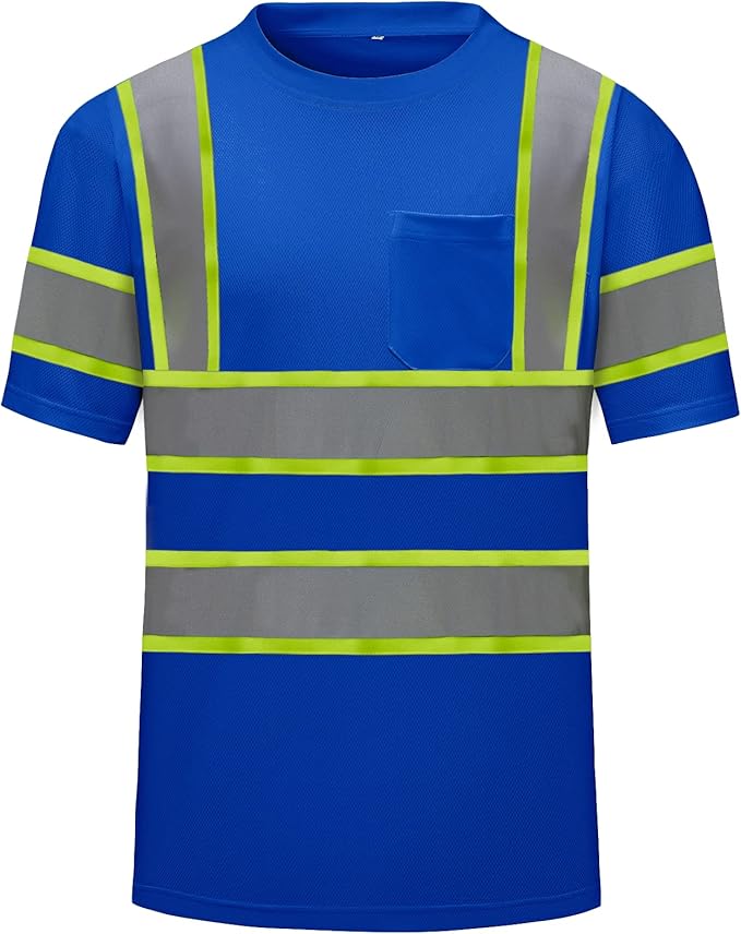 High Visibility Shirts Quick Dry Safety T Shirts with Reflective Strips and Pocket Short Sleeve Mesh Hi Vis Construction Work Class 2 Shirt for Men/Women Blue,3XL