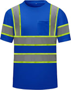 High Visibility Shirts Quick Dry Safety T Shirts with Reflective Strips and Pocket Short Sleeve Mesh Hi Vis Construction Work Class 2 Shirt for Men/Women Blue,6XL