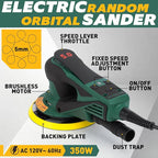 Pro-Grade Random Orbital Sander | 350W Brushless Powerhouse w/Dual 5" & 6" Pads | 4000-10K RPM Variable Speed | Dust-Free Woodworking Beast for Floors, Auto & DIY Projects