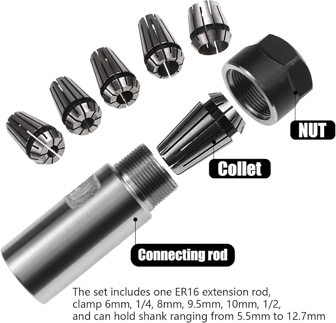 M14 5/8"-11 Thread Angle Grinder Extension Shaft Set 2PCS Electric Drill Conversion Collets Adapter Woodworking Tool Accessories Include Spring Collet (1/8,1/4, 3/8, 1/2)