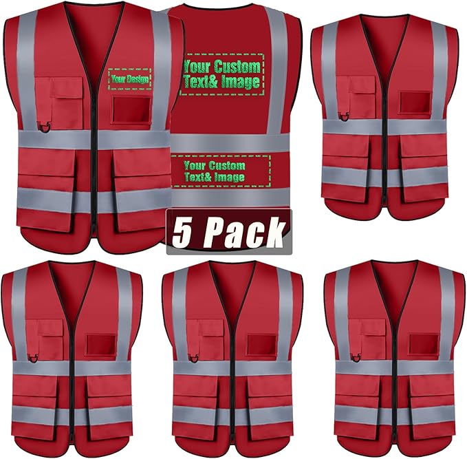 BeautyWill Custom Safety Vest Customized Logo Class 2 High Visibility Reflective Vest with Pockets Construction workwear