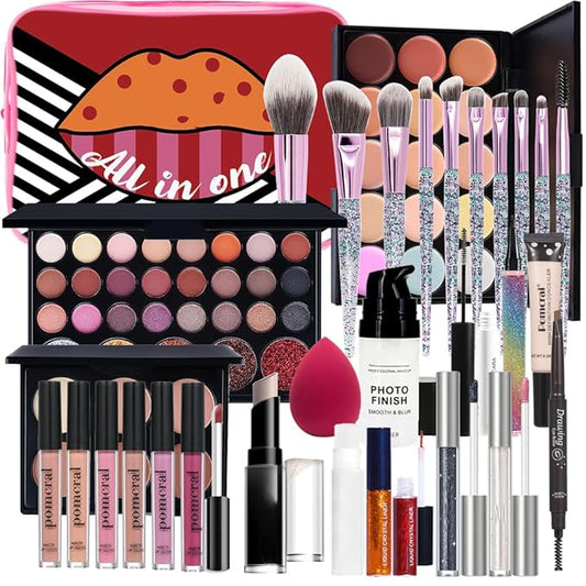 Makeup Kit For Wonmen Full Kit Eyeshadow Eyeliner lipgloss, Lipstick Makeup brushes Mascara Eyebrow pencil Concealer Face Powder Primer make up Set For Girls Beginners-VeraVaultWomen