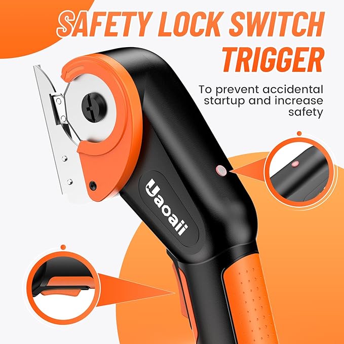 Cordless Electric Scissors, Electric Cardboard Box Rotary Cutter w/Replacement Blade & Storage Case, Safety Button, Power Carpet Cutter for Thin Cardboard Carpet Leather