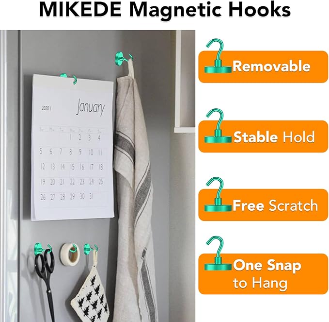 MIKEDE Magnetic Hooks Heavy Duty, 150LB Strong Magnet with Hook for Fridge, Super Neodymium Extra Strength Industrial Hooks for Toolbox, Cruise, Grill(Green,10 Pack)