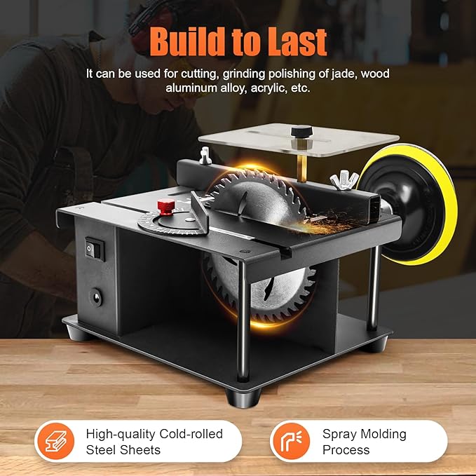 Mini Table Saw for Crafts - Portable Small Saw with Adjustable Speed for Cutting, Drilling, Grinding, Polishing Wood, Acrylic, Plastic (Black)