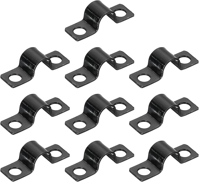 uxcell 100Pcs U-Shaped Pipe Clamp, 5/16 Inch(8mm) 2 Hole U-Tube Strap Clamp Heavy Duty Connector Bracket for Conduit Cables Wire Cord, Black