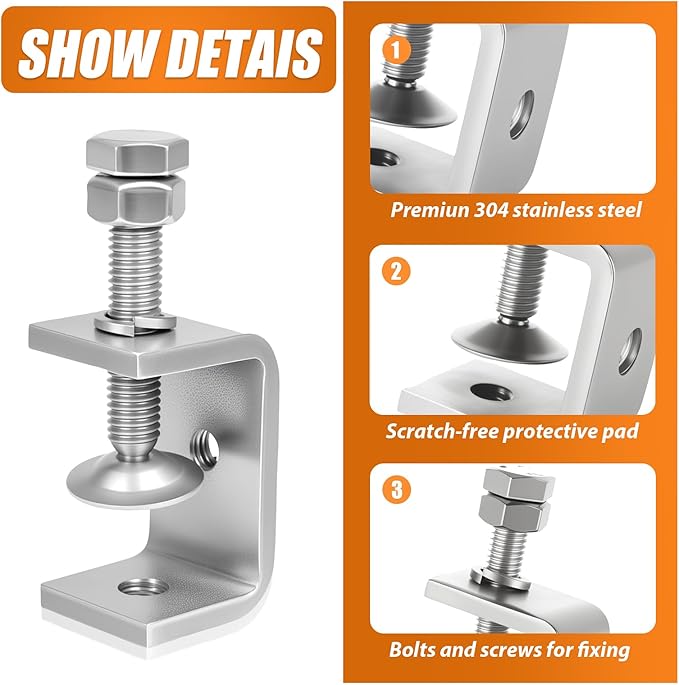 1-3/4 Inch C Clamps, 2 Pack 304 Stainless Steel C Clamps for Woodworking and Welding, Stable Wide Jaw Opening Tiger Clamp for Construction Household Mount(45mm)