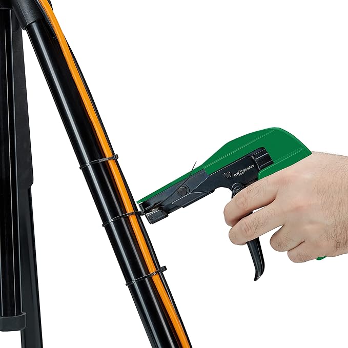 42711 Zip Tie Gun/Cable Tie Install Tool, Adjustable Tension with Built-In Cutter, for Nylon Ties up to 1/4”- Green