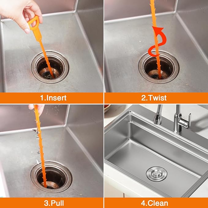 Drain Clog Remover, 25.2inch Flexible Long Pipe Snake Hair Clogs Catcher Cleaner Tool for Toilet, Kitchen Sink, Bathroom Tub, Sewer Drain