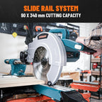 Updated 10-Inch Sliding Miter Saw, Multi-Material Cutting w/ 3 x TCT Blades, Ambidextrous Operation, 5000/3200RPM Speed, Laser Guide, 0-45° Bevel Cut, Max Cut 3.5x13.4in, 9 Positive Stops