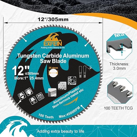Metal Blade 12 Inch for Aluminum Non Ferrous 60 Tooth Tungsten Carbide Tipped Blade with 5/8-Inch Arbor Pack of 10