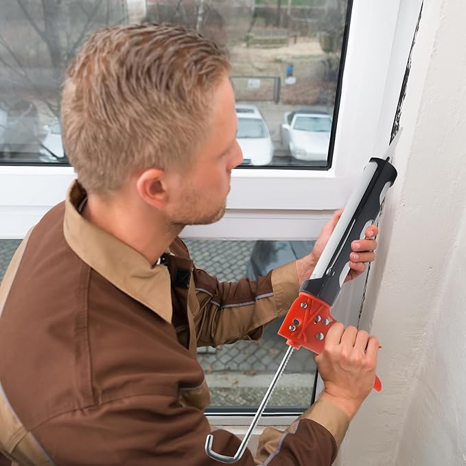 Caulk Gun, No Drip Silicone Caulking Gun,Hand Caulking Gun with Comfort Grip and 360° Rotary Design, 15:1 Thrust Ratio Caulk Guns, Smooth Round Rod for 10oz Caulk Tubes, Ideal for Tiles, Window Joints