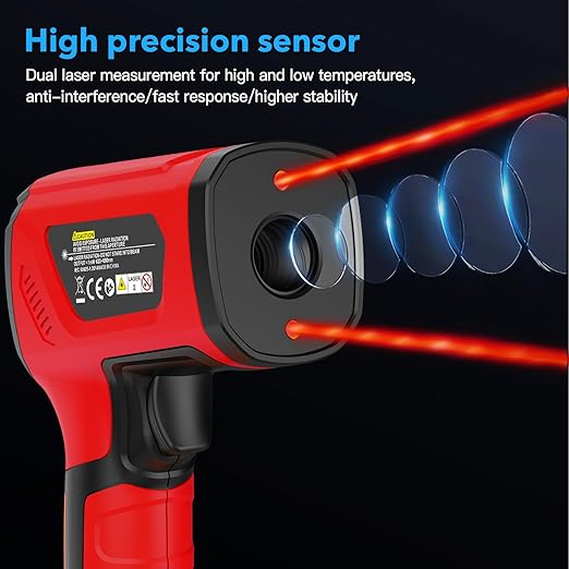-40℉~2912℉ MESTEK Infrared Thermometer Temperature Gun,50:1 Dual Laser High Temp Thermometer with Thermocouple Probe, Non-Contact Industrial Pyrometer for Engine, Kiln, Forging, Industrial Use